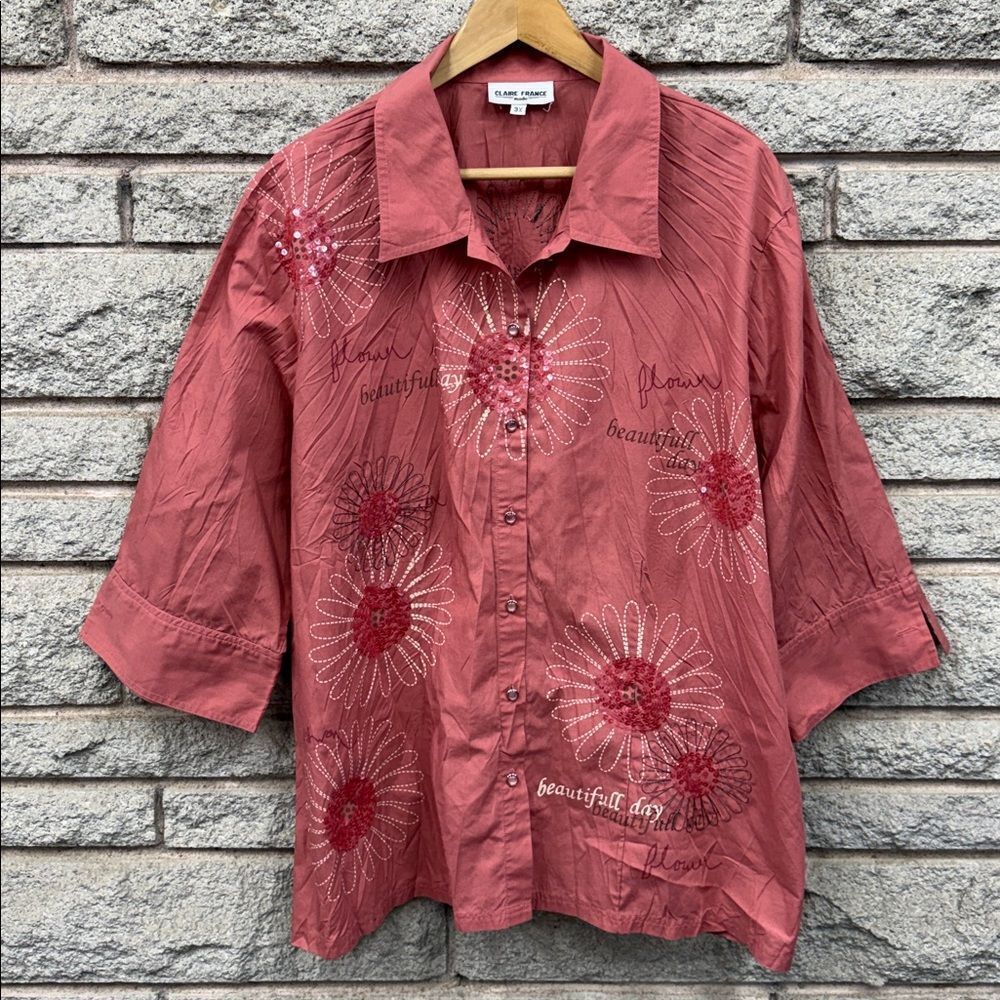 Claire France floral pink blouse